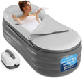 SereneLife Inflatable Bathtub with Bubble Massage Mat, Non-Slip, Backrest Support, Includes Pillow, Cup Holder, Remote Control, Easy Storage, PVC Material, Supporting Up To 345 lbs., ‎66'x30'x26'