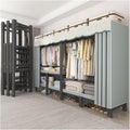 Portable Wardrobe Closet With Cover, Clothing Organizer Wardrobe Rack Shelf, Metal Garment Rack For Hanging Clothes, Foldable Clothes Storage Closet, For Bedroom(Green,130x170x50cm)