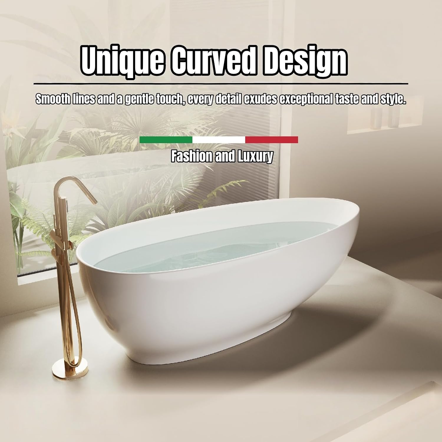 64' Edeyeu Freestanding Bathtub - Modern Artificial Stone Soaking Bathtub, Extra-Deep Freestanding Bathtub, Colored Free Standing Tub, Durable Pmma Artificial Stand Alone Tub Green
