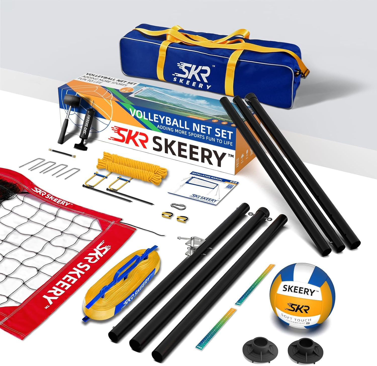SKEERY Outdoor Heavy Duty Volleyball Net Set, Anti-Sag Design, Adjustable Aluminum Poles, Portable Volleyball Net for Backyard,Grass and Beach