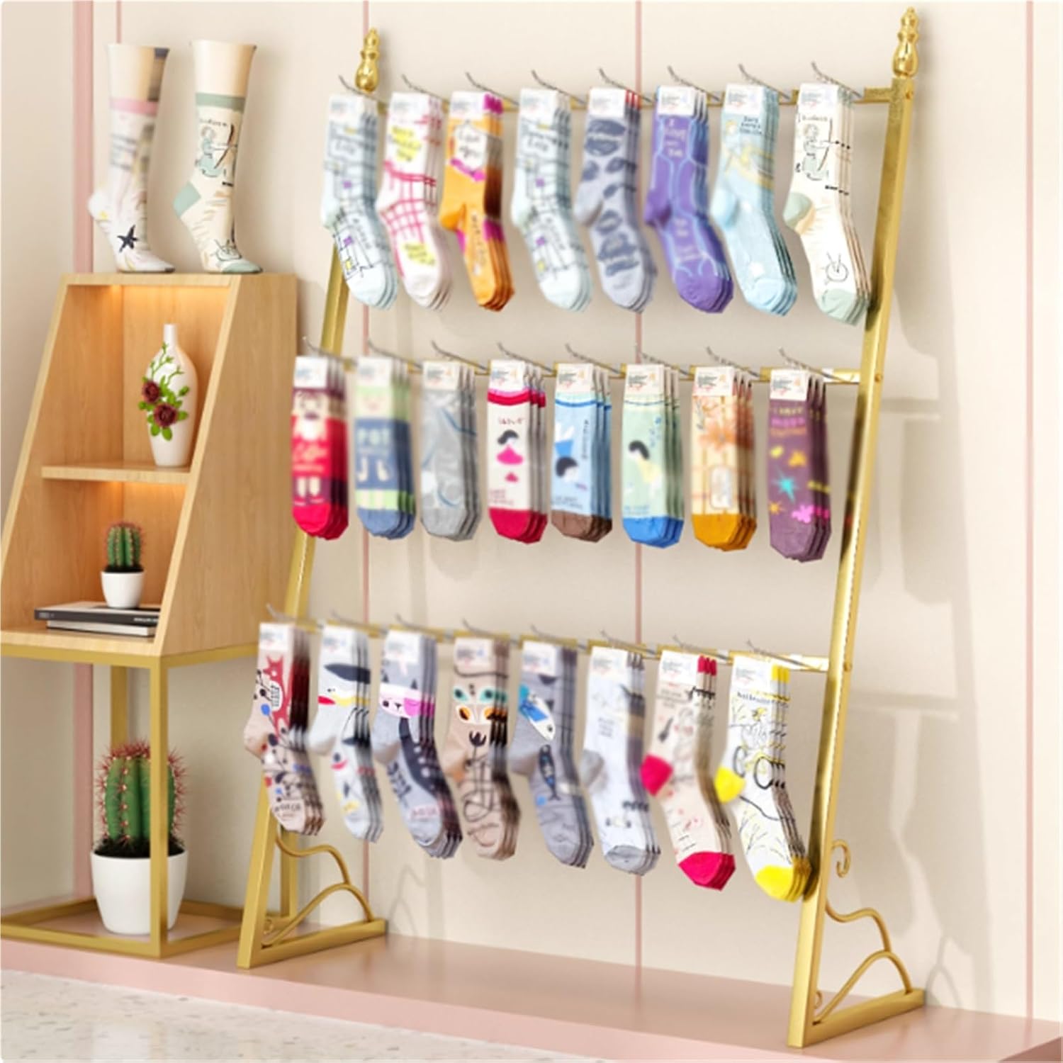 Lingerie Garment Rack, Metal, Underwear Sock Display Stand with Hooks, Retail Display Clothes Rod, for Bras, Shorts, Socks, Hats, 60/80/100/120cm(Black,80 * 35 * 130cm)