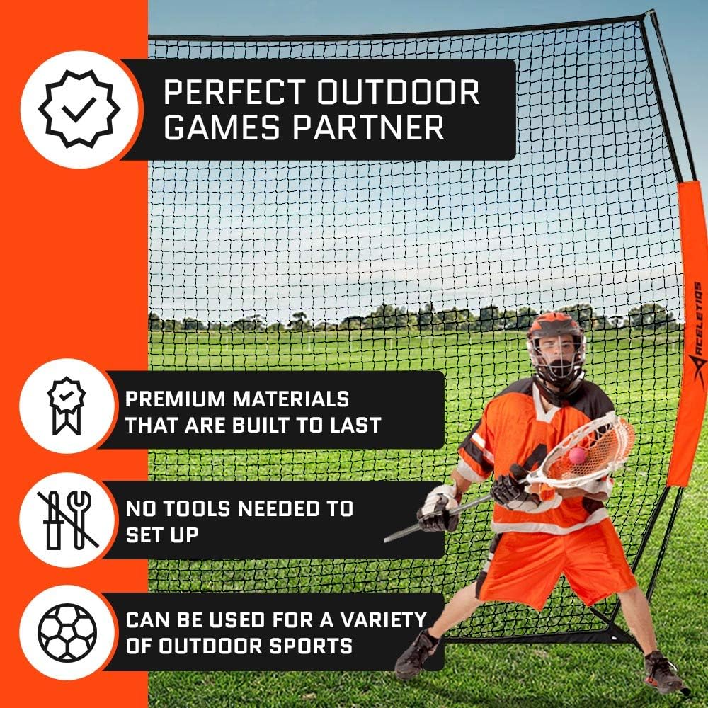 ACELETIQS Lacrosse Net Backstop, (10 x 20 ft) Durable Steel Frame & 7-Ply Knotless Sports Netting, Multi Purpose Backyard Barrier Net for Soccer, Basketball, Baseball, Softball Pitching Screen