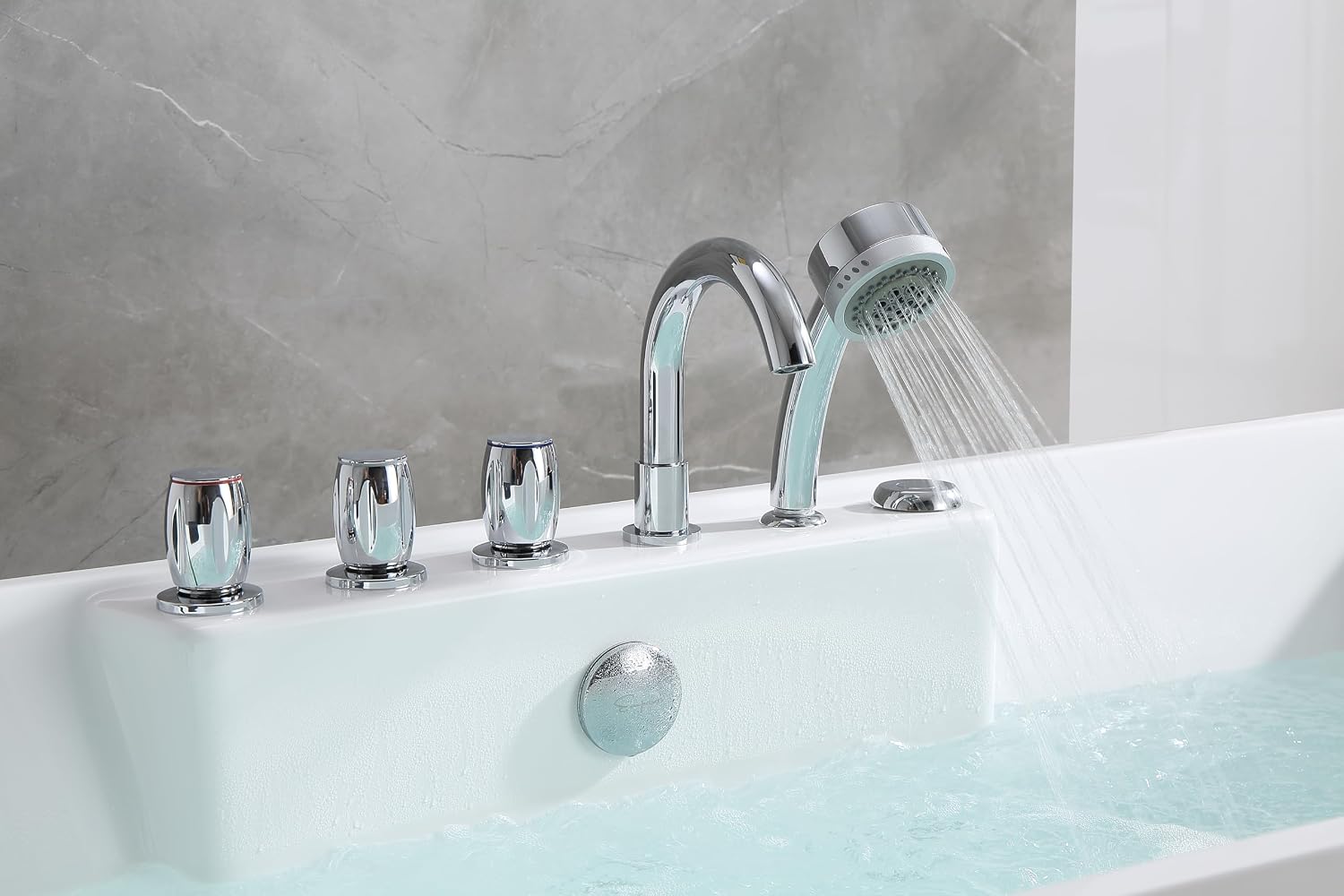 Empava 59' White Freestanding Rectangular Whirlpool Bathtub with 8 Adjustable Hydromassage Jets, ETL-Certified, 60-Gallon Capacity, Double-Ended Design & Two Pillows – Spacious for All Body Types