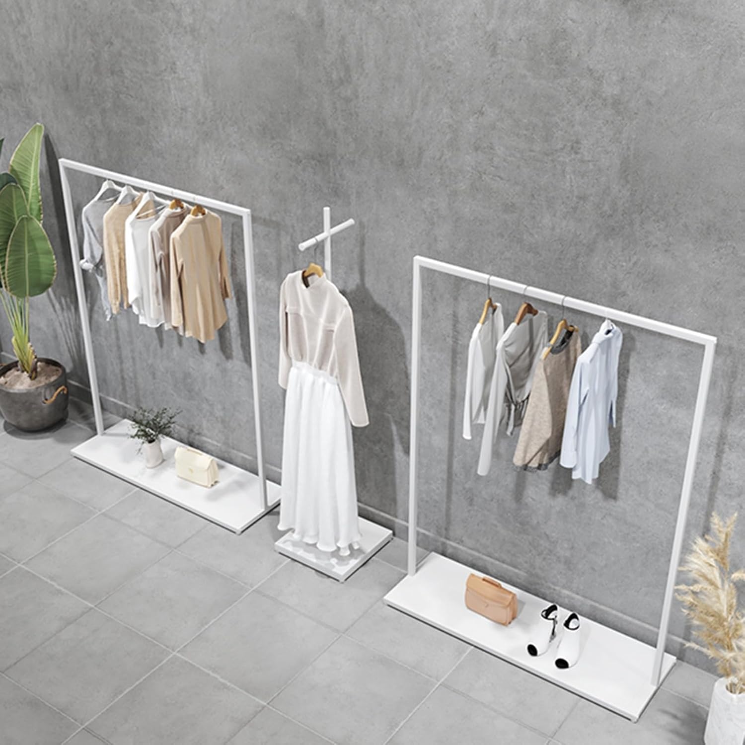Clothes Organizer,Freestanding Garment Rack with 1 Tier Storage Shelves,Easy Assembly for Hanging(100x40x170cm)