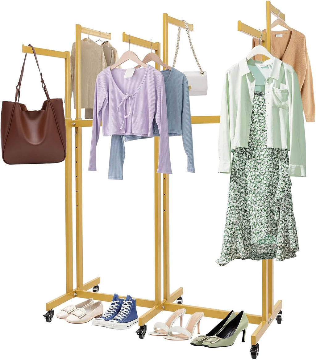 Heavy Duty Garment Rack, Height-Adjustable Clothing Rack with 6 Arms, Floor Standing with Wheels, 165 lbs Load Capacity for Hanging Clothes