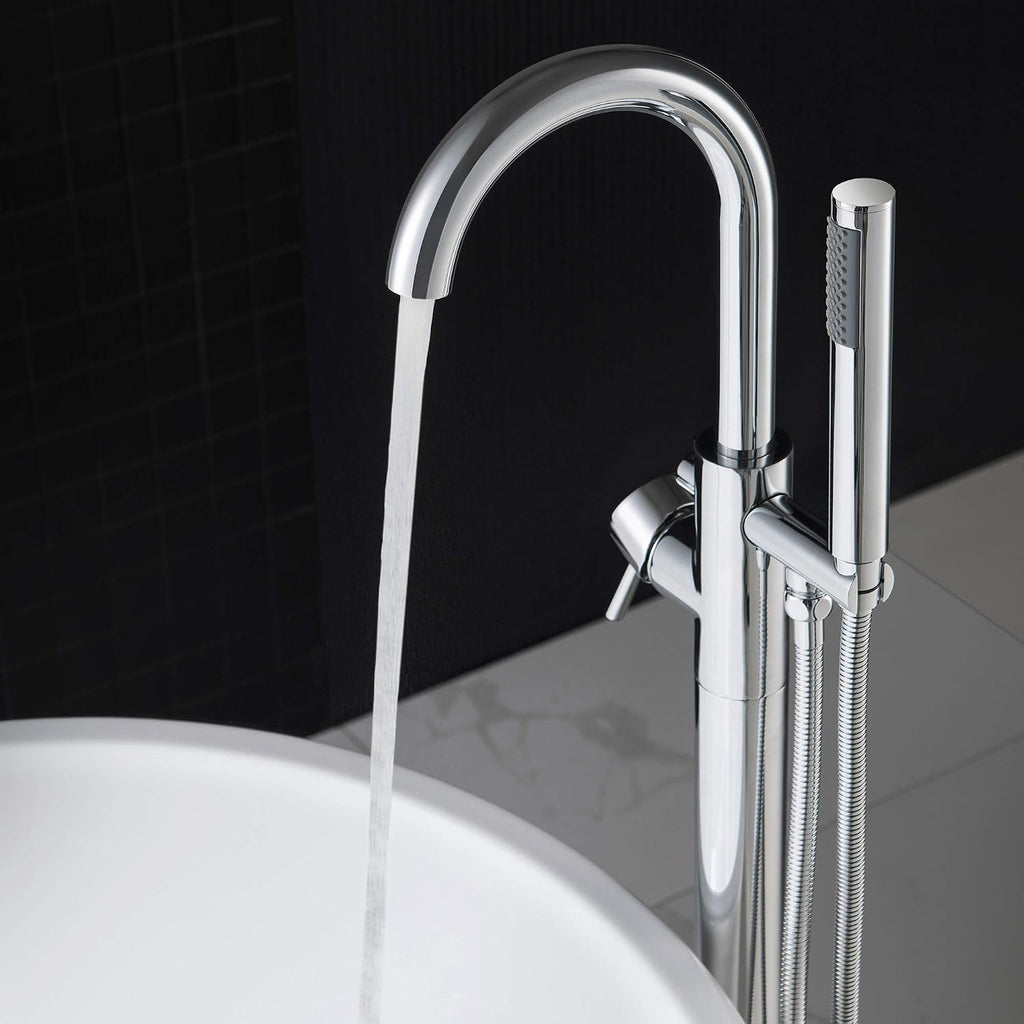 Woodbridge F0002 CH Freestanding Tub Filler Bathtub Chrome Floor Mount Brass Bathroom Faucets with Hand Shower