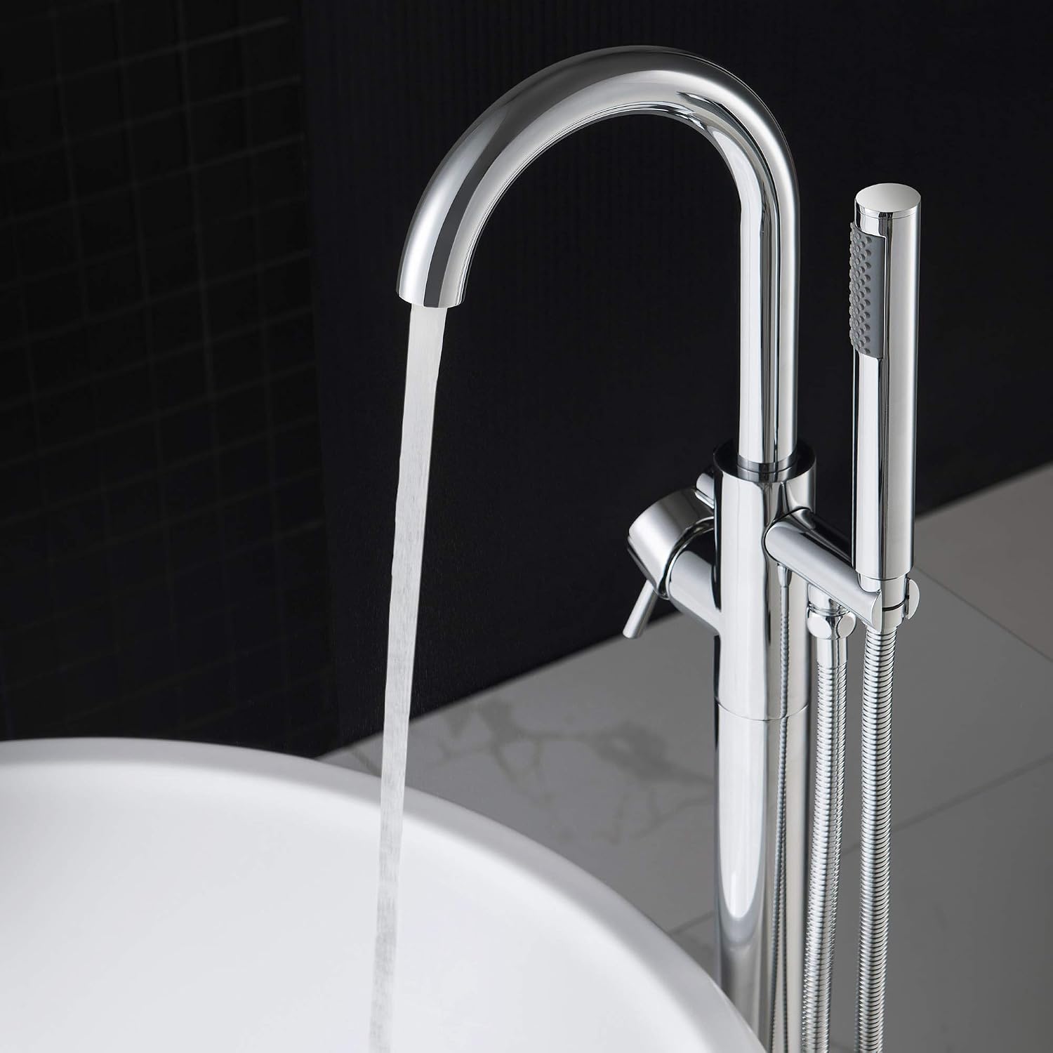 Woodbridge F0002 CH Freestanding Tub Filler Bathtub Chrome Floor Mount Brass Bathroom Faucets with Hand Shower