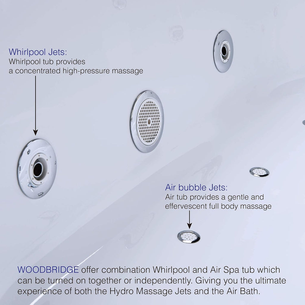 WOODBRIDGE 67' Air Bubble and Whirlpool Jetted Freestanding Bathtub B0030 / BTS1606