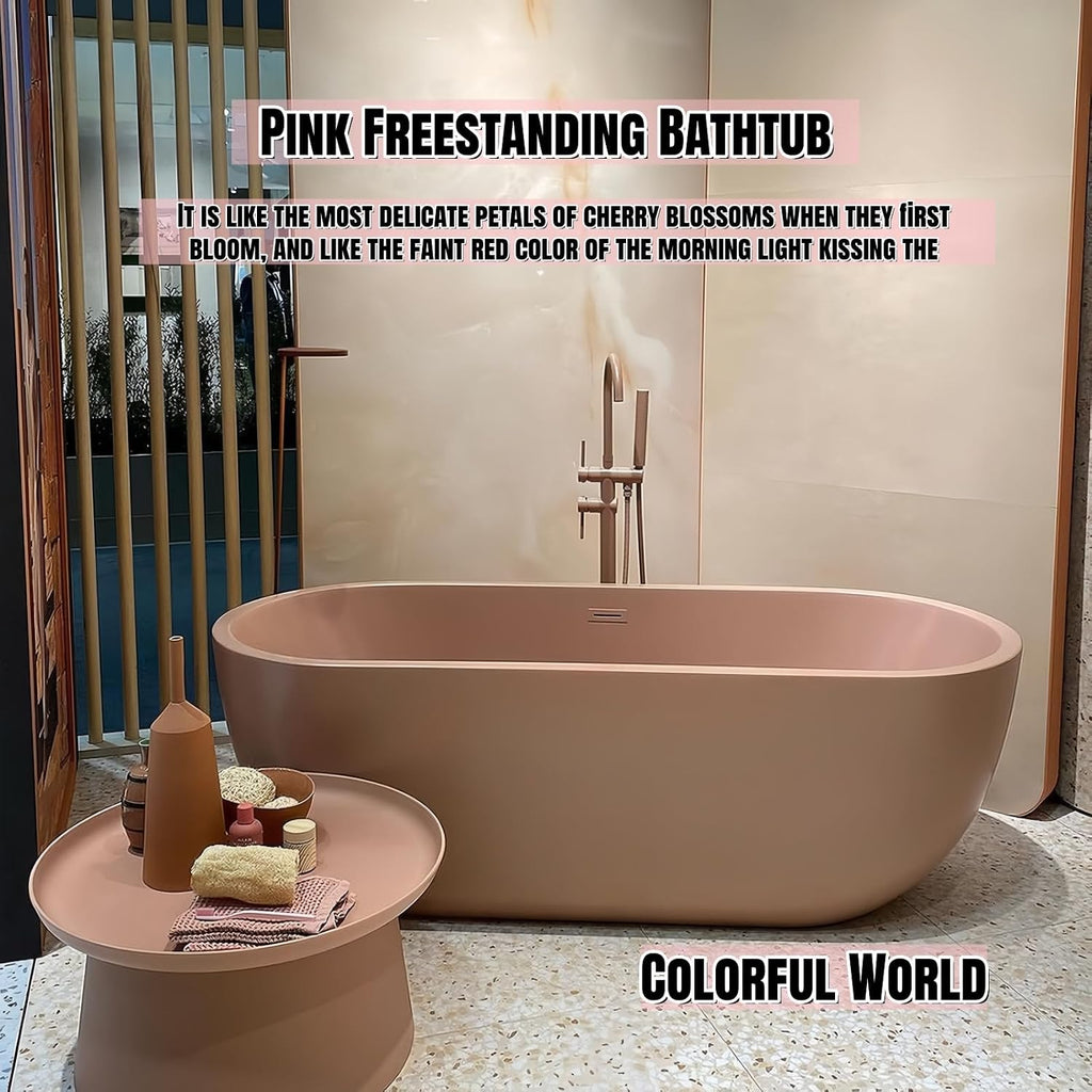 52' Edeyeu Freestanding Bathtub - Modern Soaker Tub with Elegant Aesthetic Design, Extra Deep Stand Alone Tub, with Drain, Suitable for Apartments, Villas and Hotels Pink B