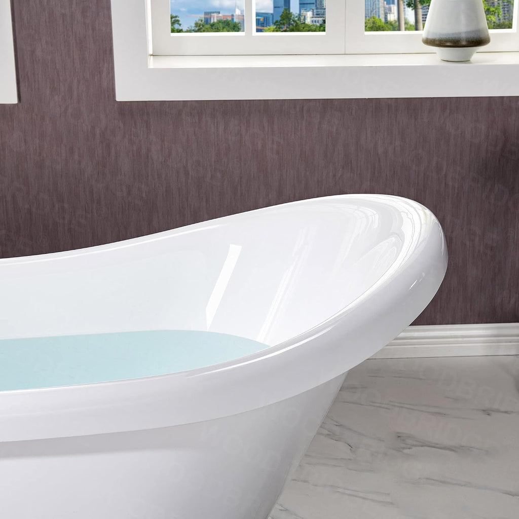 WOODBRIDGE 59' Heavy Duty Acrylic Slipper Clawfoot Bath Tub with Matte Black Feet + Matte Black Drain &Overflow