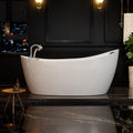 67 in. Acrylic Freestanding Bath Tub Hydromassage Gracefully Oval Shaped 7 Water Jets Soaking SPA, Single-Ended Massage Bathtubs with Pillow, White