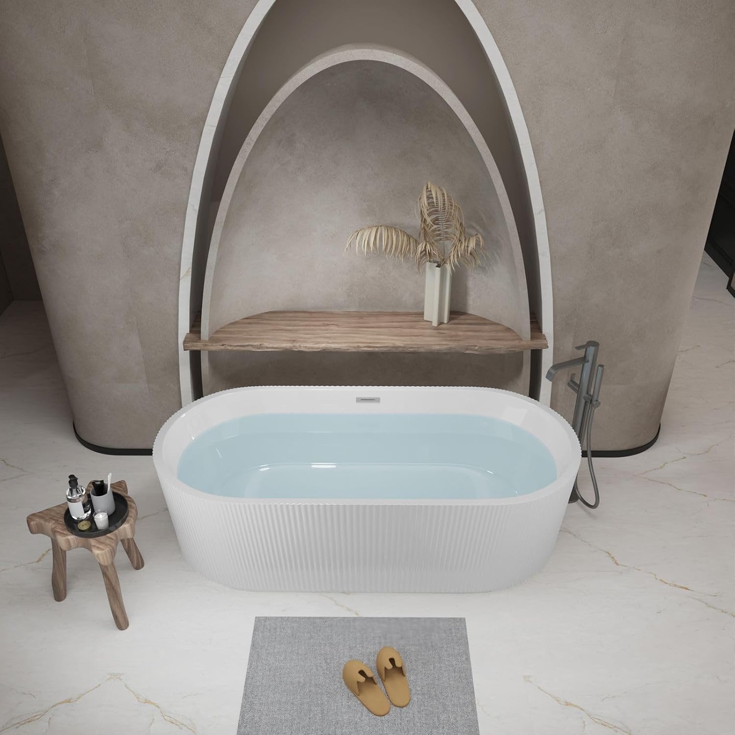 67' Freestanding Bathtub, cUPC Certified Acrylic Soaking Tub with Chrome Overflow & Toe-Tap Drain, Oval Stand Alone Soaker Tub for Modern Bathroom, Glossy White