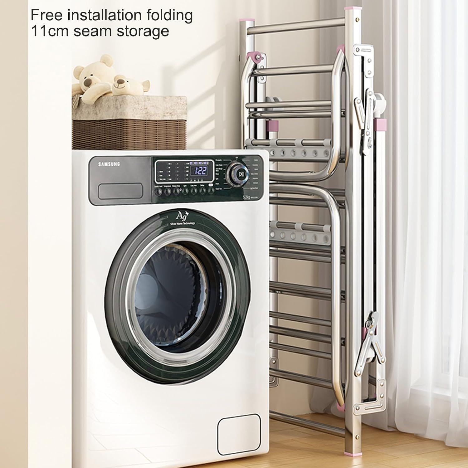 Laundry Drying Rack Collapsible,Cloths Drying Rack 2-Tier Four-Legged Clothing Rack,Portable Garment Rack with Moving Foot Wheel,Free-Standing Large Drying Rack with Height-Adjustable Wings