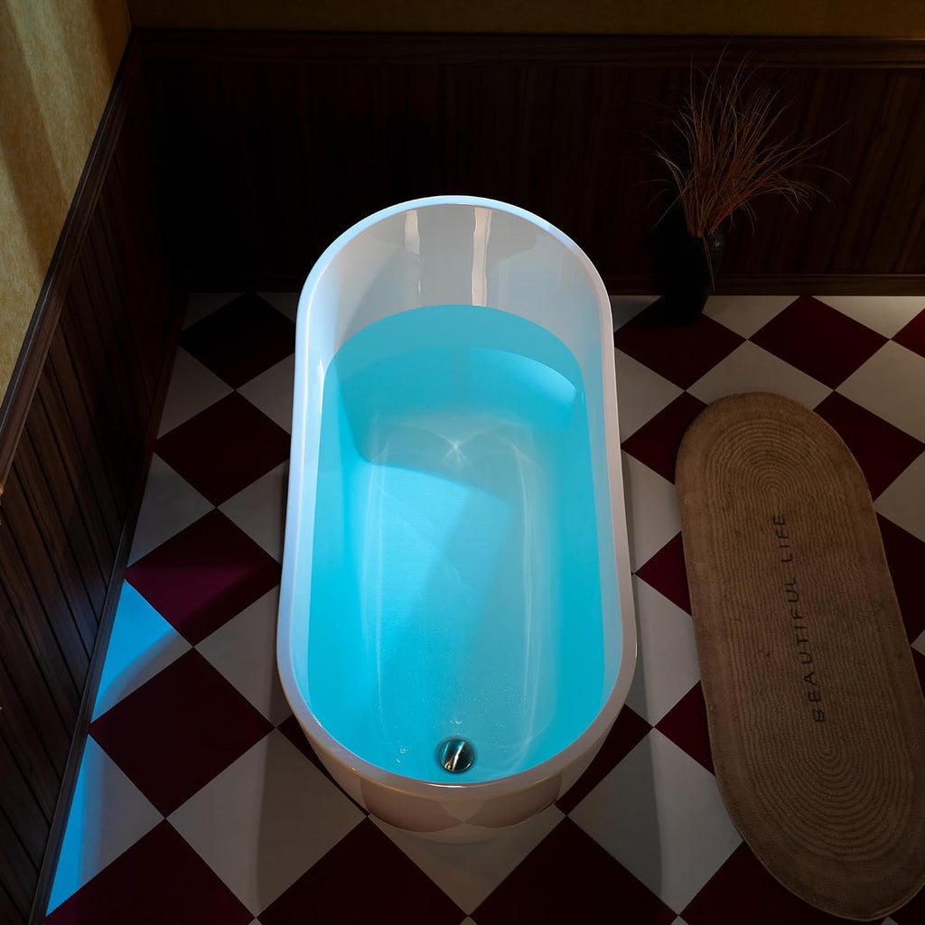 WOODBRIDGE 59' Acrylic Freestanding Bathtub Contemporary Soaking White Tub with Chrome Overflow and Drain,White