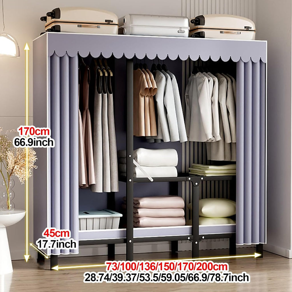 Heavy Duty Wardrobe Closet With Cover Foldable Clothes Rack For Hanging Portable Metal Clothing Rack Freestanding Coat Storage Covered Armoire Garment Racks Closets(Green,73x45x170cm)
