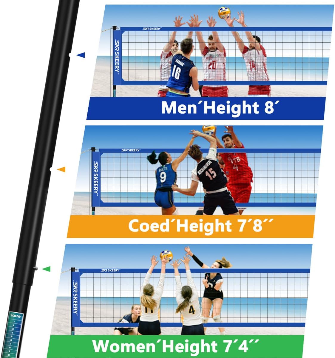 SKEERY Outdoor Heavy Duty Volleyball Net Set, Anti-Sag Design, Adjustable Aluminum Poles, Portable Volleyball Net for Backyard,Grass and Beach
