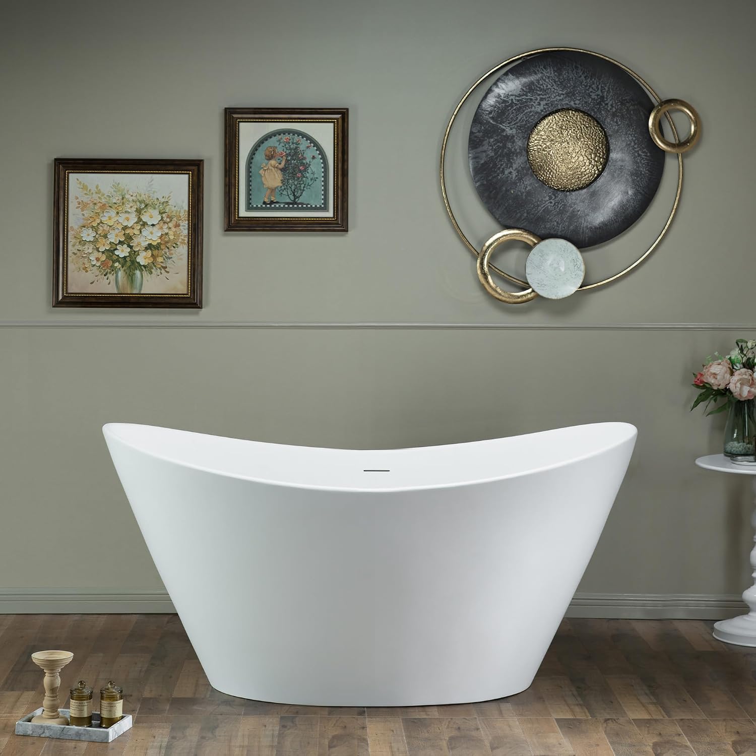 WOODBRIDGE 59 in. x 29.13 in. Stone Resin Luxury Contemporary Solid Surface Freestanding Bathtub in Matte White