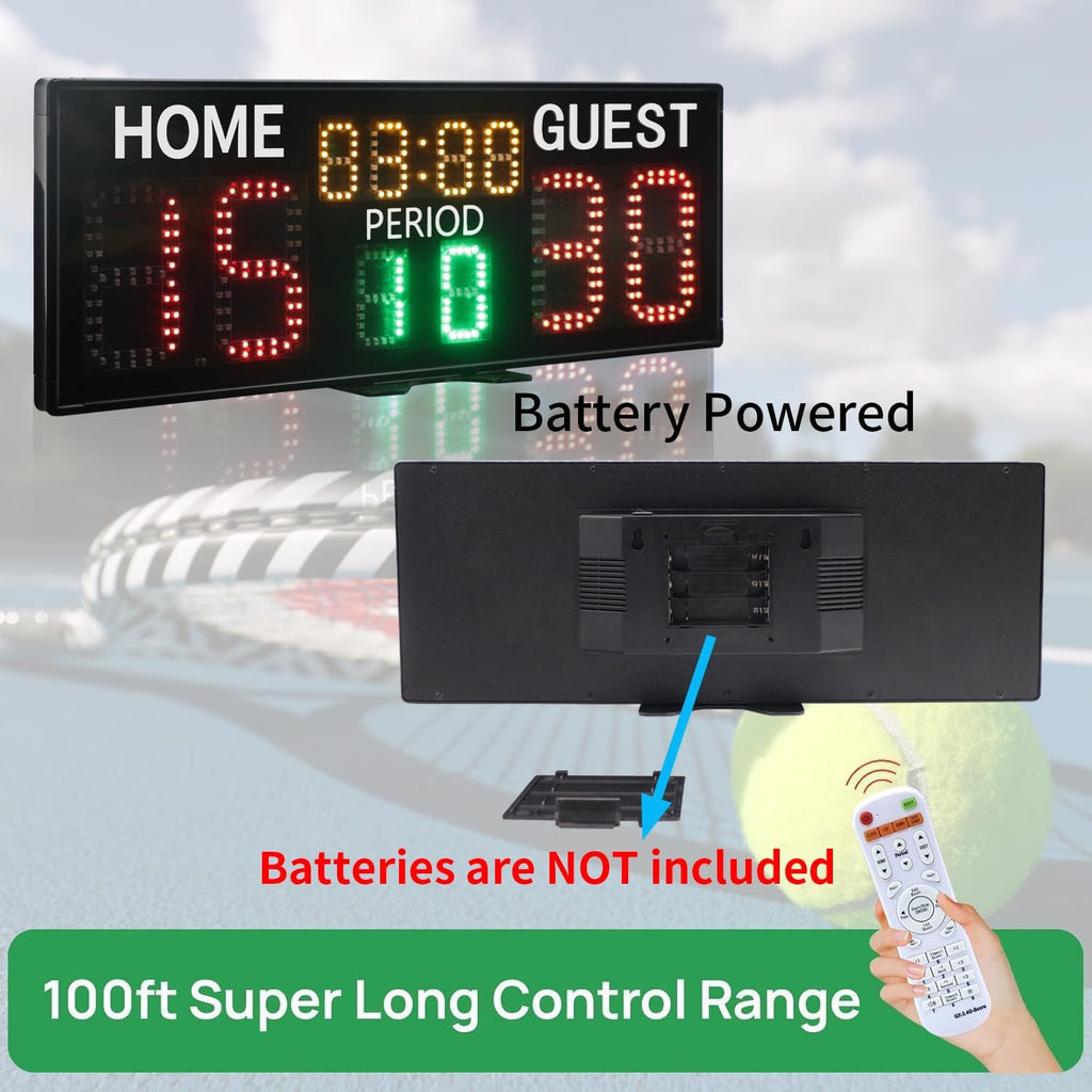 YZ LED Super Bright Electronic Scoreboard with Timer Clock, Battery Powered Digital Scoreboard with Remote, Tennis Score Keeper for Net,Basketball/Volleyball/Baseball/Cornhole Indoor Outdoor Buzzer