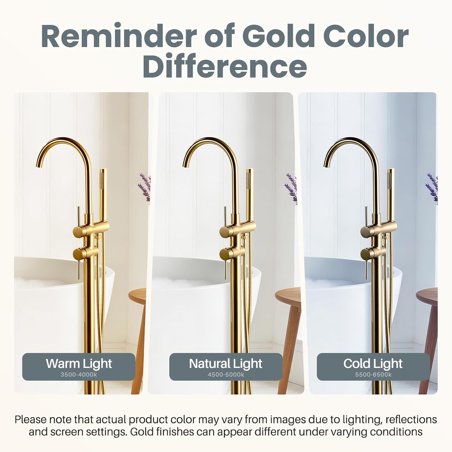 Freestanding Tub Filler Faucet, Floor Mount Brushed Gold Bathtub Faucet with Single Handheld Shower, Brass Shower Tub Faucet Set Complete, Bathtub Faucet with Shower