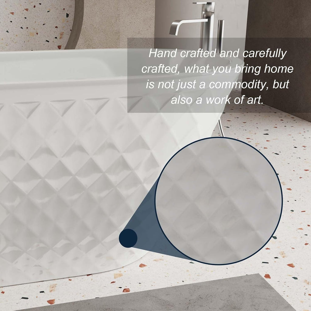 59' Acrylic Freestanding Tub, Oval Shape Soaking Tubs with Unique Diamond Pattern, Free Standing Bathtub for Bathroom