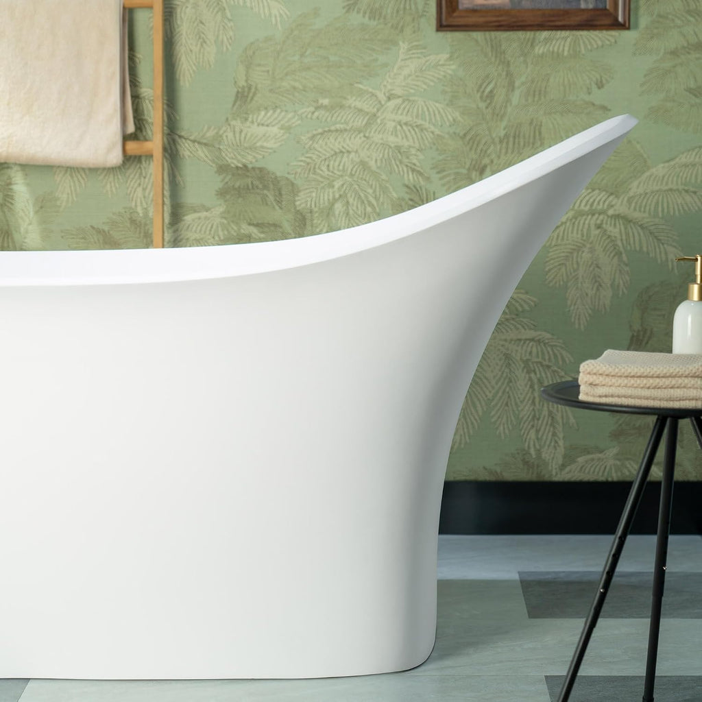 WOODBRIDGE 71' L x 31-1/2' W Luxury Contemporary Solid Surface Stone Resin Freestanding Bathtub in Matte White
