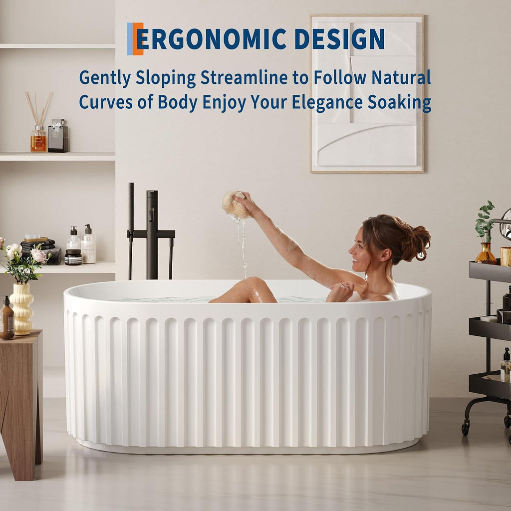 67' Freestanding Bathtub, Deep Soaking Tub with Non-Slip Base, CUPC Certified Stand Alone Tub, Modern Bathroom Soaker Tub with Chrome Drain, Easy Install, White