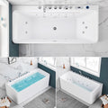 67' Whirlpool Freestanding Soaking Acrylic Jetted Rectangular Bathtub with Waterfall SPA Hydro Massage & Chromatherapy, LED Control Panel with Light, UL Certified