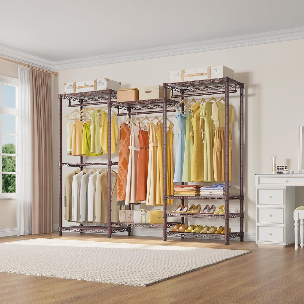 VIPEK V5 Portable Closet Wardrobe Heavy Duty Clothes Rack Metal Freestanding Clothing Racks, Adjustable Custom Closet Racks with 4 Hanging Rods & 8 Shelves, 68.9' Lx15.7 Wx76.4 H, Bronze