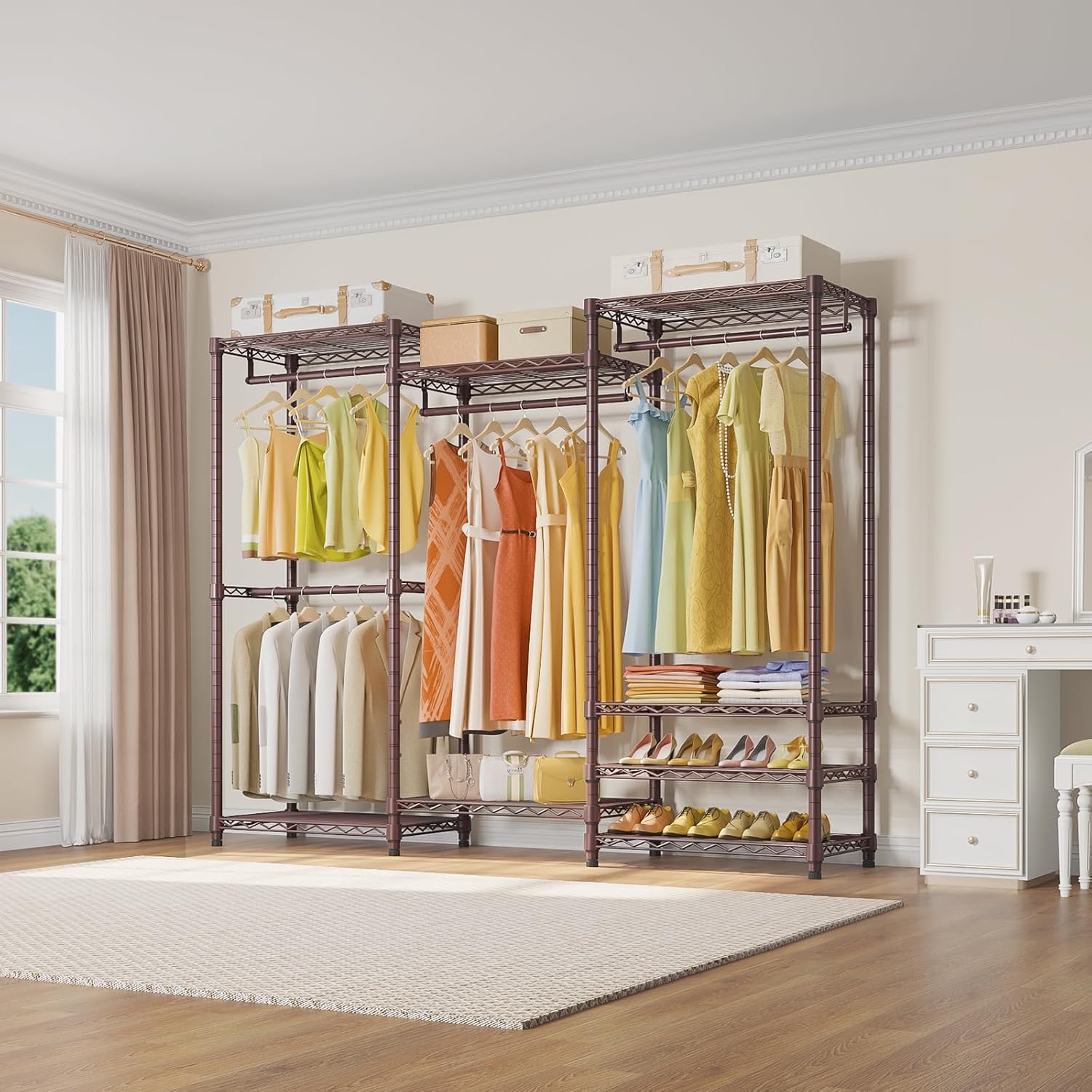 VIPEK V5 Portable Closet Wardrobe Heavy Duty Clothes Rack Metal Freestanding Clothing Racks, Adjustable Custom Closet Racks with 4 Hanging Rods & 8 Shelves, 68.9' Lx15.7 Wx76.4 H, Bronze