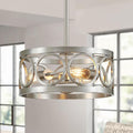 XINGQI Brushed Nickel 3-Light Rustic Ceiling Light Modern Adjustable Height Pendant Lighting Fixture Antique Drum Lamp for Living Room Bedroom Entryway Corridors 13'