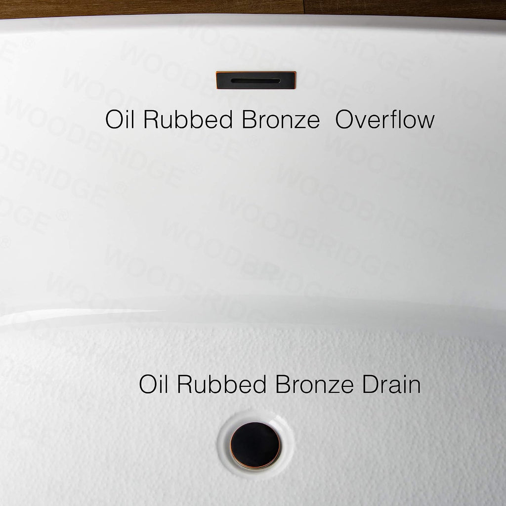 WOODBRIDGE 59'Freestanding White Acylic Soaking Bathtub with Oil-Rubbed Bronze Drain and Overflow,BTA1518 -ORB-Drain &O