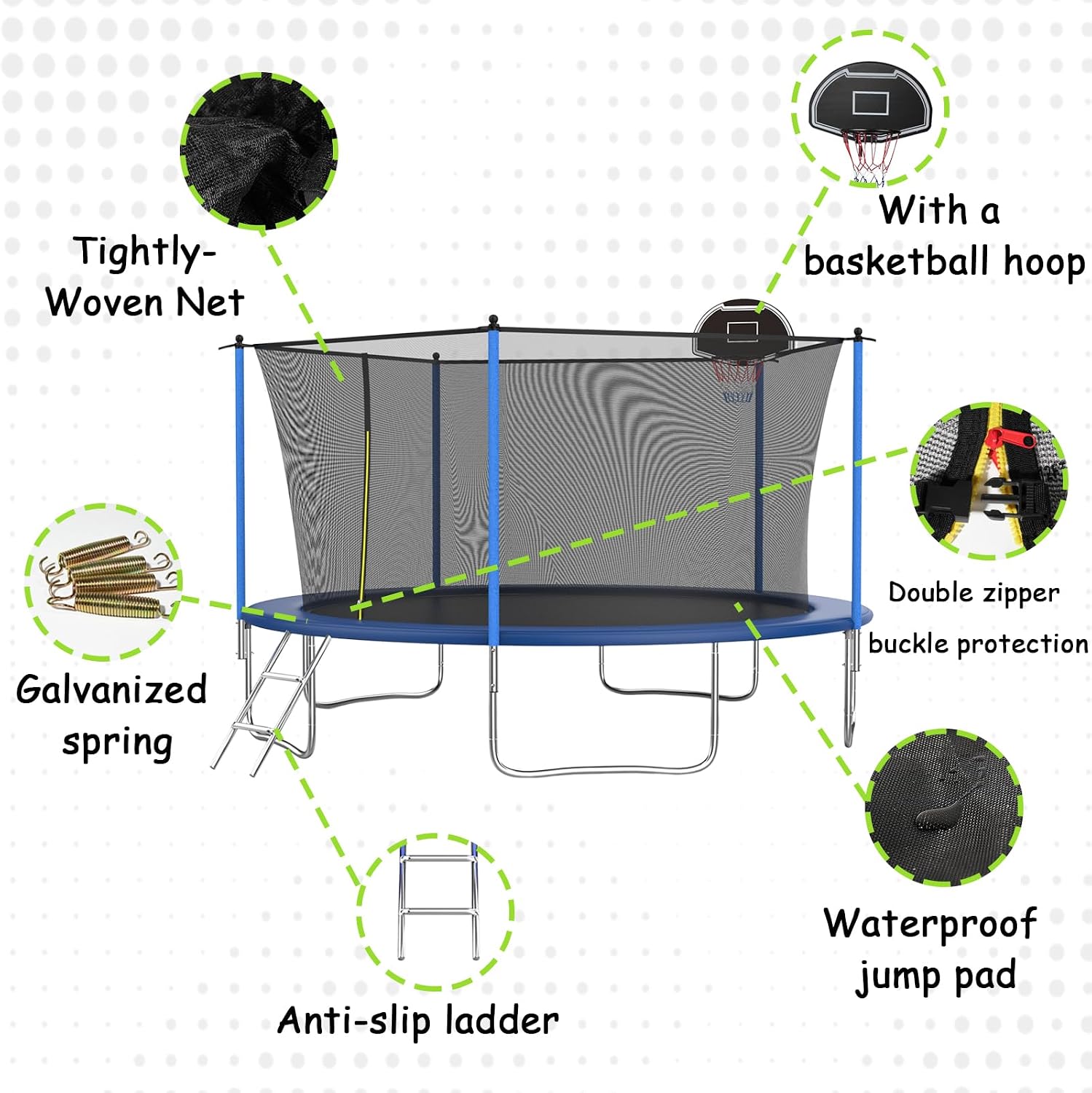 Tranpoline 10FT 12FT 14FT 16FT Tranpoline for Kids with Safety Enclosure Net Recreational Tranpoline for Adults ASTM Approval Backyard Outdoor Tranpoline with Basketball Hoop