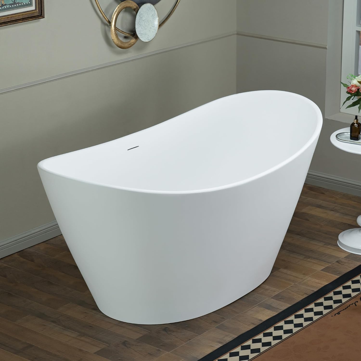 WOODBRIDGE 59 in. x 29.13 in. Stone Resin Luxury Contemporary Solid Surface Freestanding Bathtub in Matte White