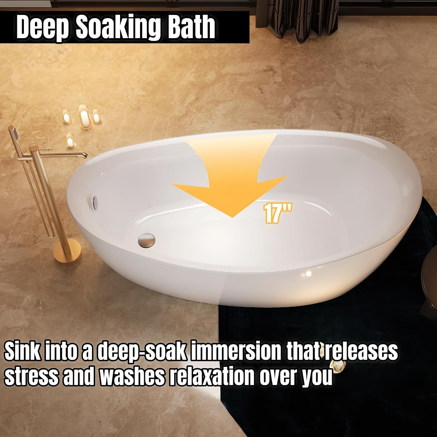 56' Edeyeu Oval Freestanding Bathtub - Extra Deep Acrylic Soaking Tub, Free Standing Bathtub Solid Surface, Modern Soaker Tub for Bathroom Spa, with Drain Green