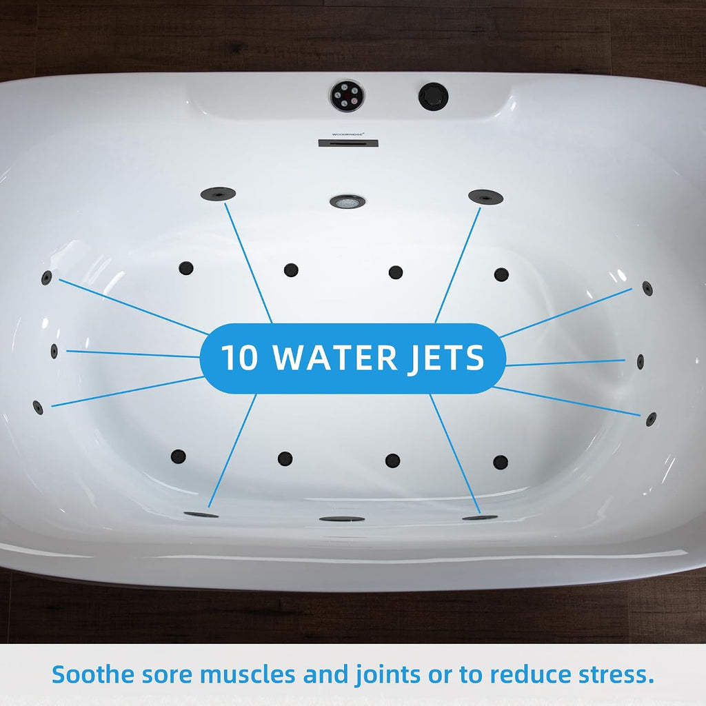 WOODBRIDGE 72' x 35-3/8' Whirlpool Water Jetted and Air Bubble Freestanding Heated Soaking Combination Bathtub with LED control panel,Matte Black drain and overflow,BM400