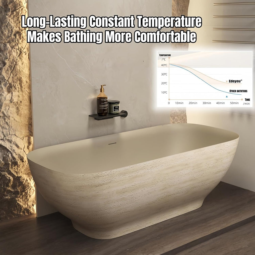 64' Edeyeu Freestanding Bathtub - Extra Deep Soaking Tub, Premium Solid Surface Bathtub for Spa-Level Comfort, Durable Free Standing Bathtub for Modern Bathroom Relaxation Style A