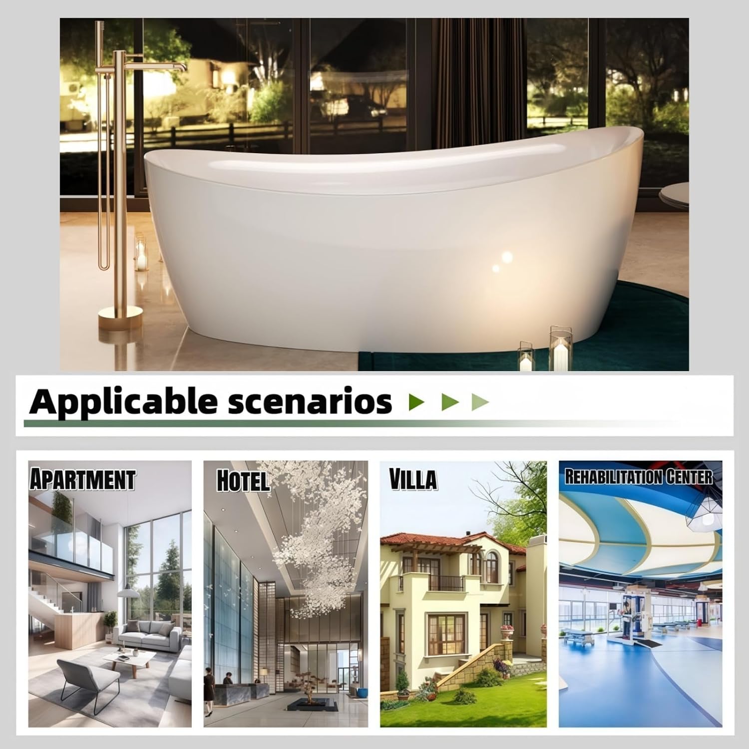 56' Edeyeu Oval Freestanding Bathtub - Extra Deep Acrylic Soaking Tub, Free Standing Bathtub Solid Surface, Modern Soaker Tub for Bathroom Spa, with Drain Green