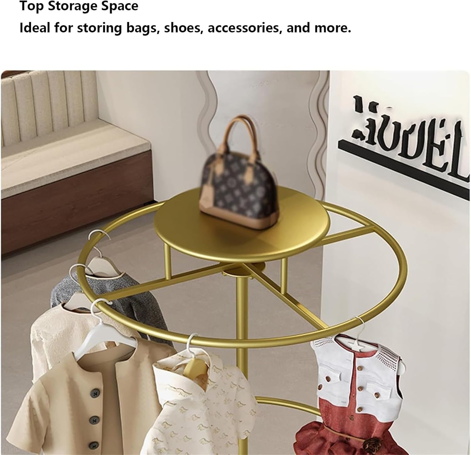 Rotating Metal Garment Rack, Round, Floor Standing Clothing Stand, Clothes Retail Display Shelf, for Bedroom Boutique Commercial Shop Laundry Room, 23.6 * 59in(Black)
