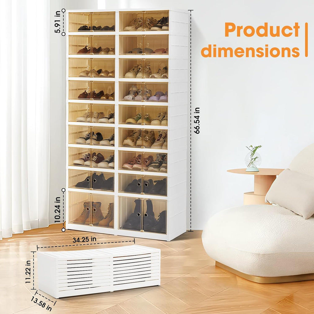 Folding Shoe Rack Storage Device,Large Plastic Folding Shoe Cabinet, Easy to Assemble Shoe Rack Storage Cabinet with Transparent Door Magnetic Buckle(9Tiers,36Pairs)