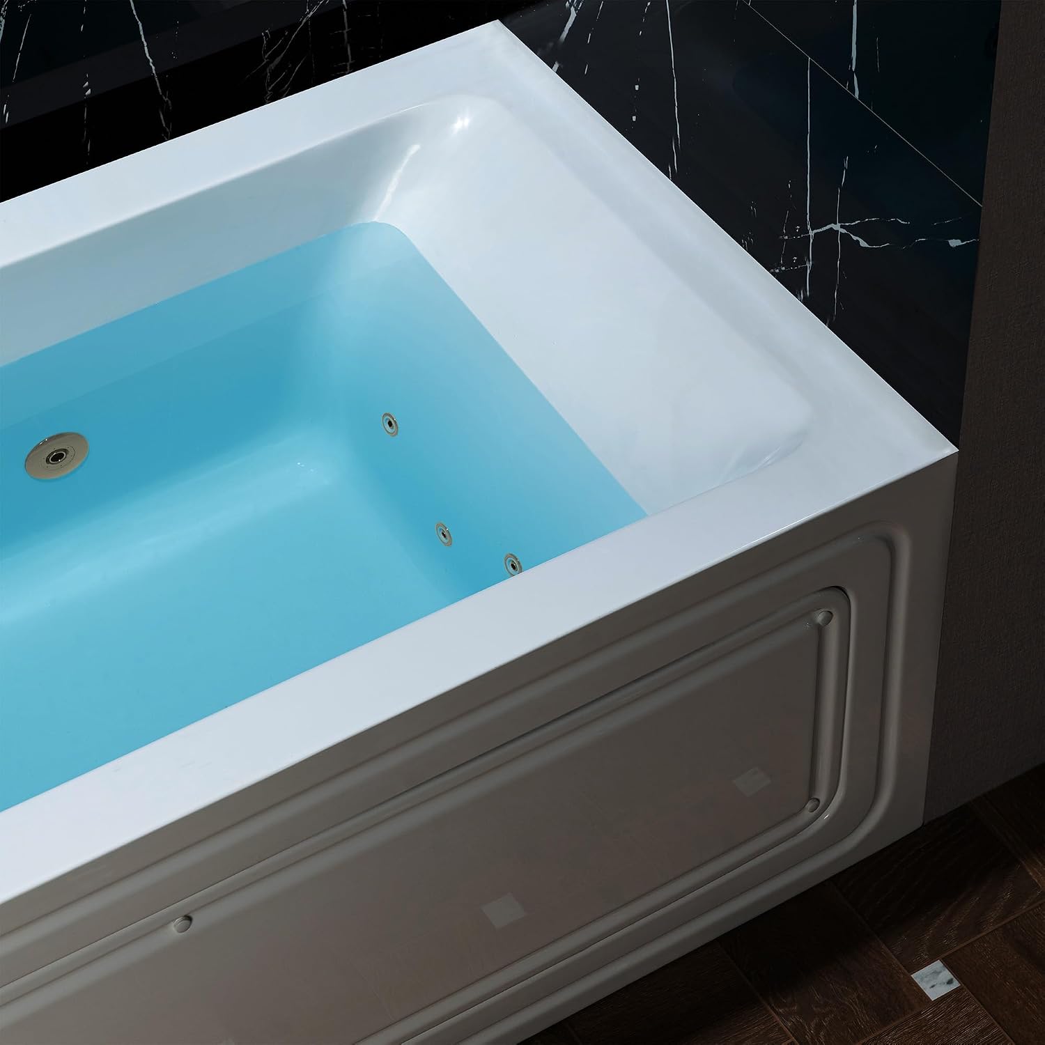 WOODBRIDGE 60' x 30' Alcove Acrylic Rectangular Whirlpool Heated Jetted Tub in White with Left Drain, Brushed Gold Finish Trim and Drain Kit Included, BS428-L-BG03