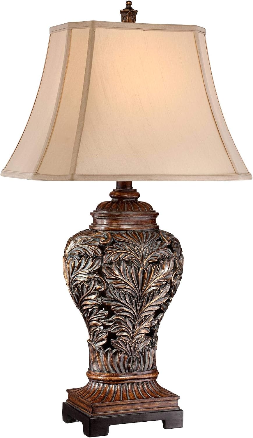 Barnes and Ivy Leafwork Traditional Farmhouse Rustic 3-Way Table Lamp with Table Top Dimmer 32.5' Tall Bronze Finish Rectangular Tan Shade for Living Room Bedroom House Bedside