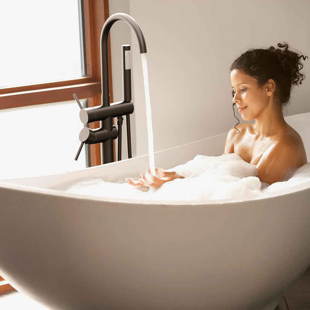 GIMILI Free Standing Tub Filler Bathtub Faucet Stand Alone Matte Black