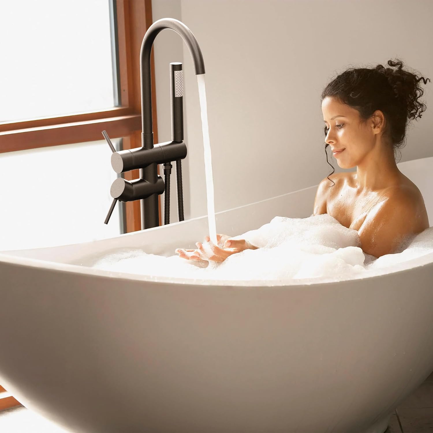 GIMILI Free Standing Tub Filler Bathtub Faucet Stand Alone Matte Black