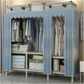 Foldable Wardrobe Closets With Cover, Metal Freestanding Clothing Rack, Portable Garment Rack With Hanging Rods, Quick And Easy To Assembly, For Bedroom(Blue 2,190cm/74.8inch)