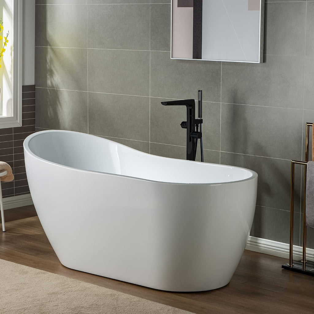 WOODBRIDGE F0015BL Contemporary Single Handle Floor Mount Freestanding Tub Filler Faucet with Hand shower in Matte Black Finish.