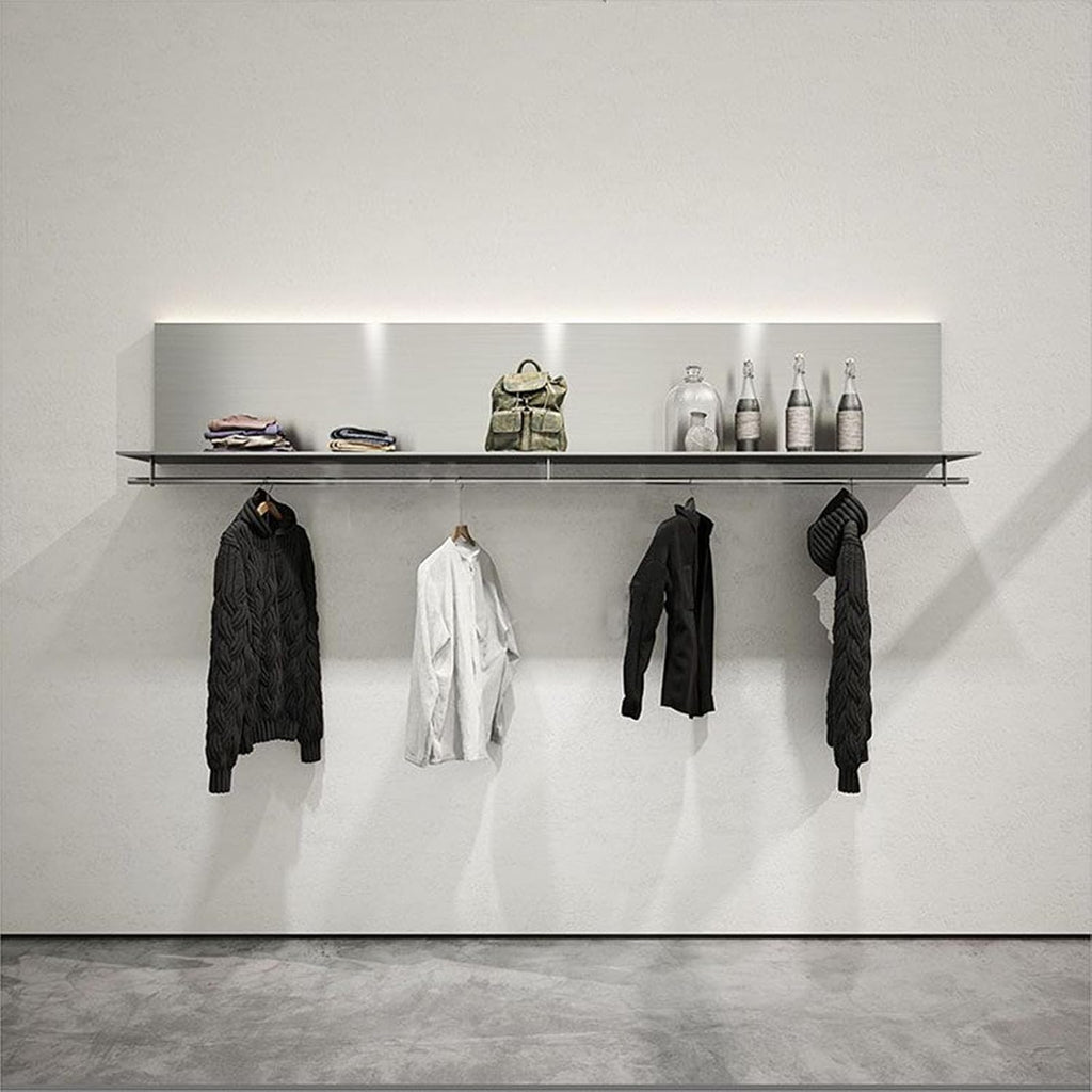 Coat Rack Industrial Wall Pipe Clothes Bar，Wall Mounted Stainless Steel Retail Display Garment Rack，Laundry Room Shelves Closet Storage，Clothes Rack Hanging Rod for Bedroom Living Room