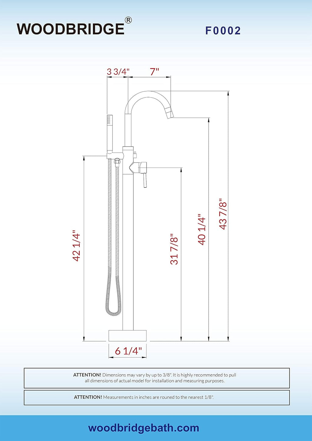 Woodbridge F0002 CH Freestanding Tub Filler Bathtub Chrome Floor Mount Brass Bathroom Faucets with Hand Shower