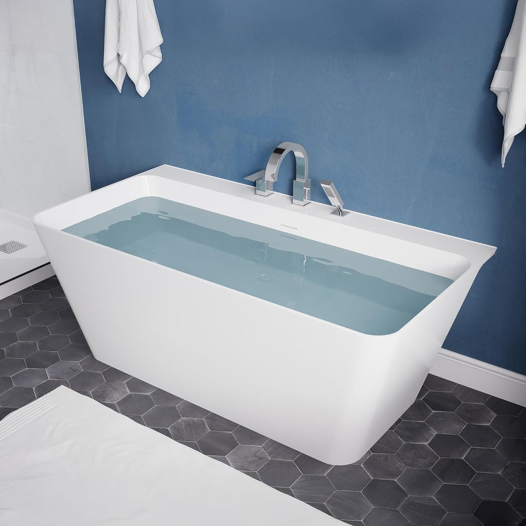ANZZI Freestanding Tub 59,' Acrylic, Modern Stand Alone Soaking Tub, Built In Drain and Overflow, Free Standing Tub with Pre-drilled Faucet Holes, Series (FT-AZ114-59)