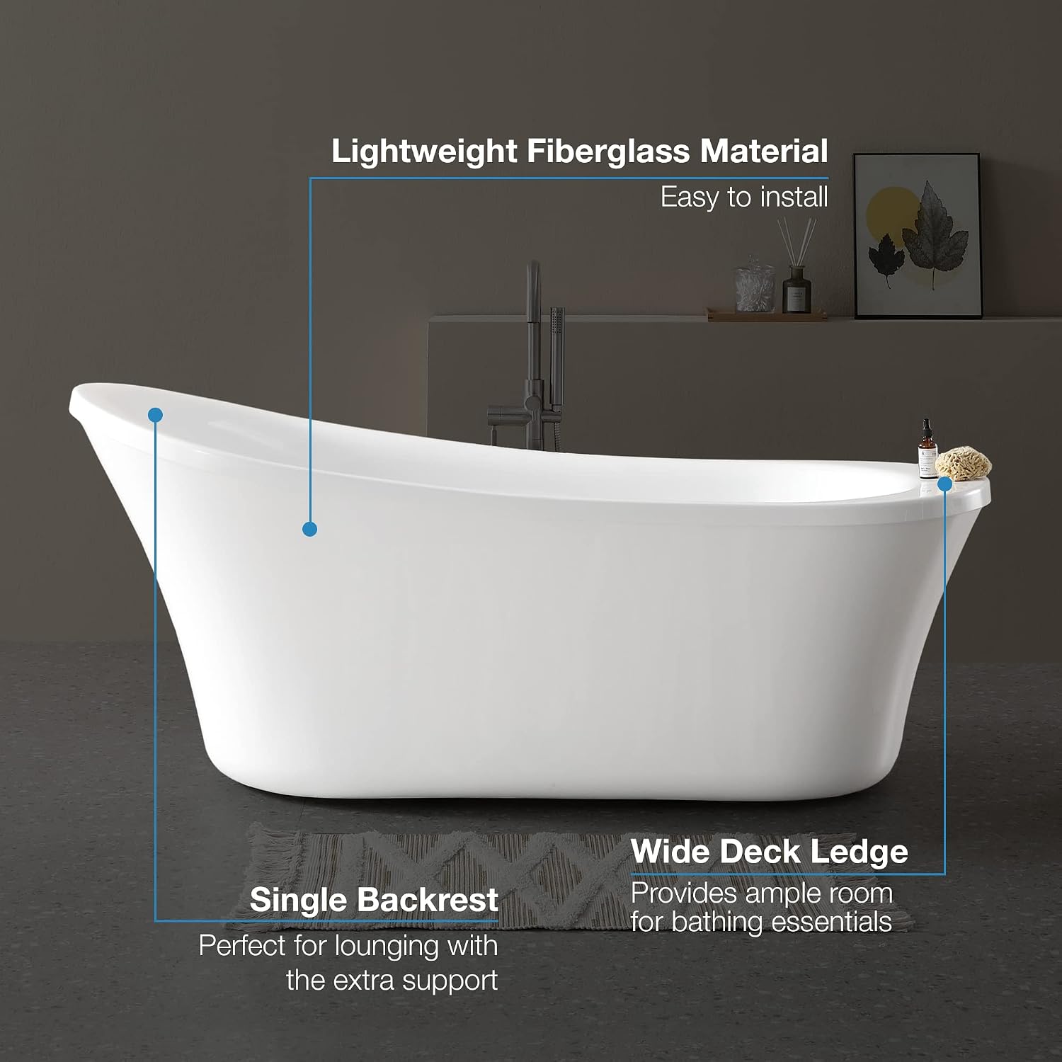 OVE Decors Skylar 34.25-in W x 71-in L Gloss White Acrylic Oval In Rectangle Front Center Drain