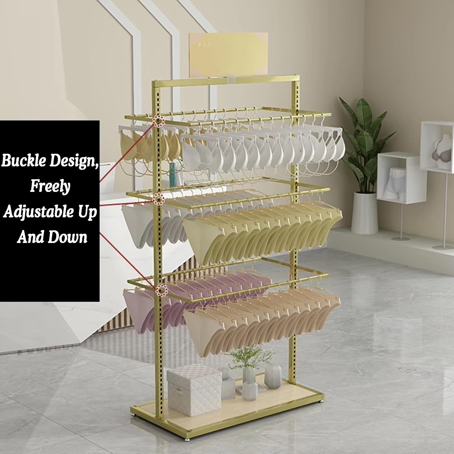 Underwear Display Stands,Metals Lingerie Stand Shelves,Freestanding Clothing Store Boutiques Retail Lingerie Garment Rack,for Socks Bra Panties(Color 2,100 X 40 X 135cm)